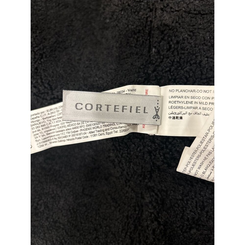 Cortefiel Black Faux Shearling Coat Women’s XL Open Front Cozy Minimalist Jacket - Picture 7 of 11